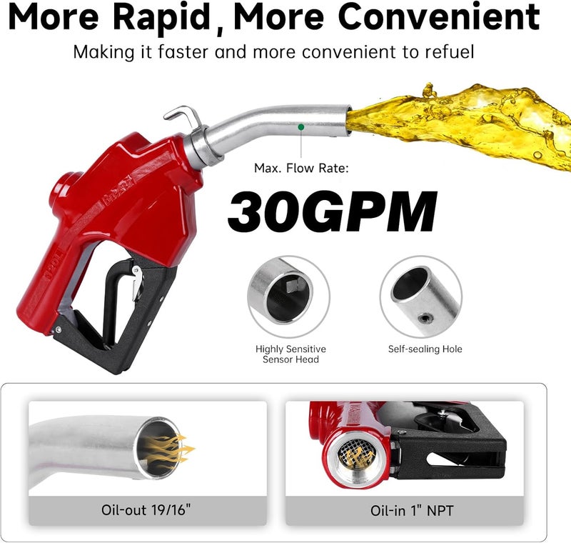 BreAro 1 Inch NPT Automatic Fuel Nozzle Auto Shut-Off Red with Swivel Joint 19/16 Inches (OD=30mm) Gas Pump Nozzle Three Notch Hold Open Clip Used For Diesel, Petro - Image 5